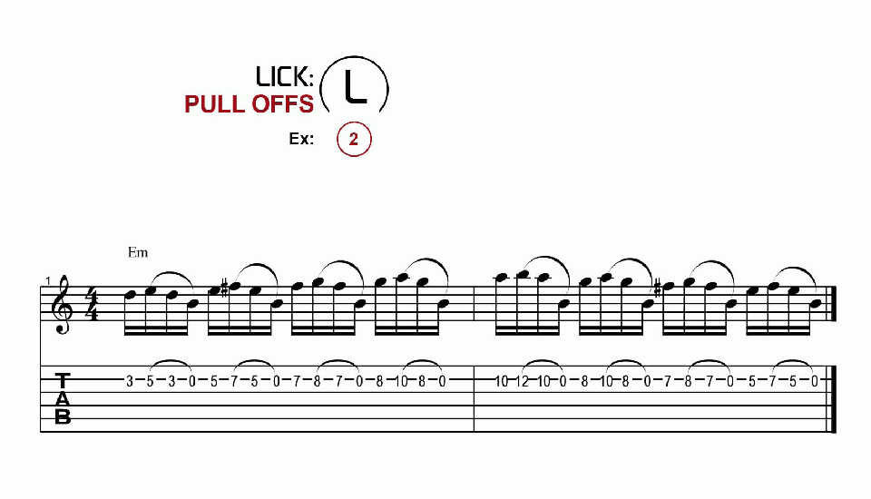 Licks · Pull Offs · Ex. 02