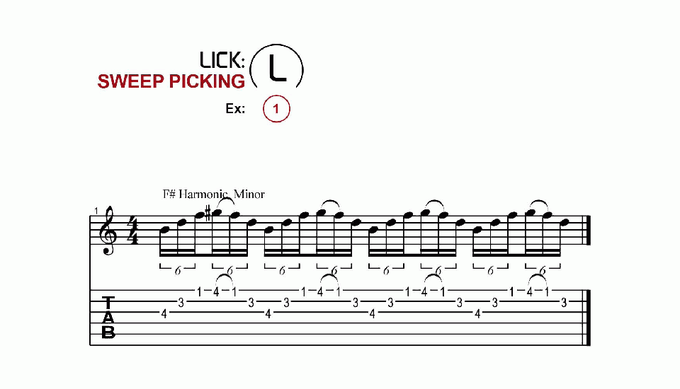 Licks · Sweep Picking · Ex. 01