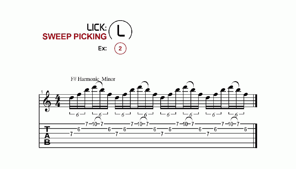 Licks · Sweep Picking · Ex. 02