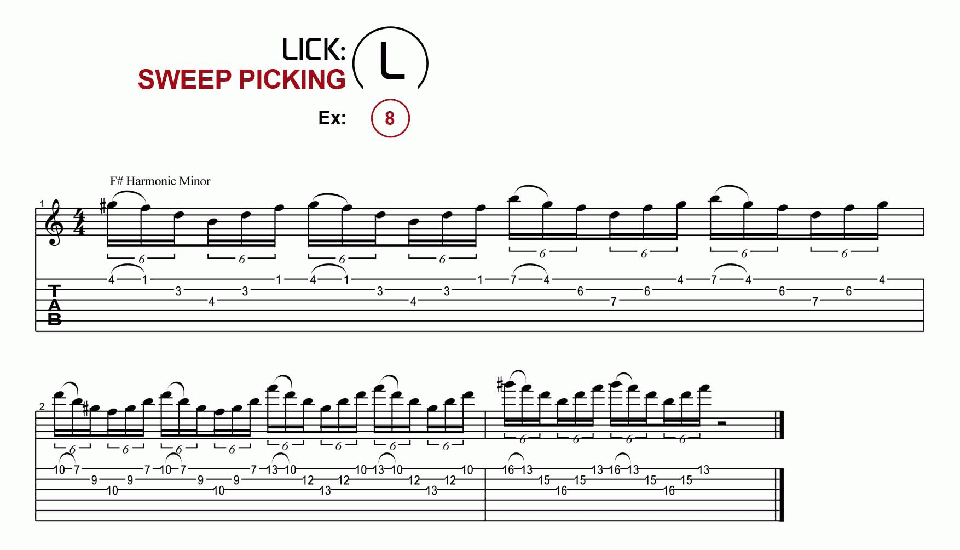 Licks · Sweep Picking · Ex. 08