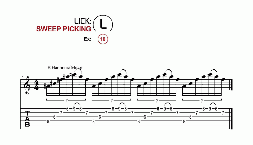 Licks · Sweep Picking · Ex. 10