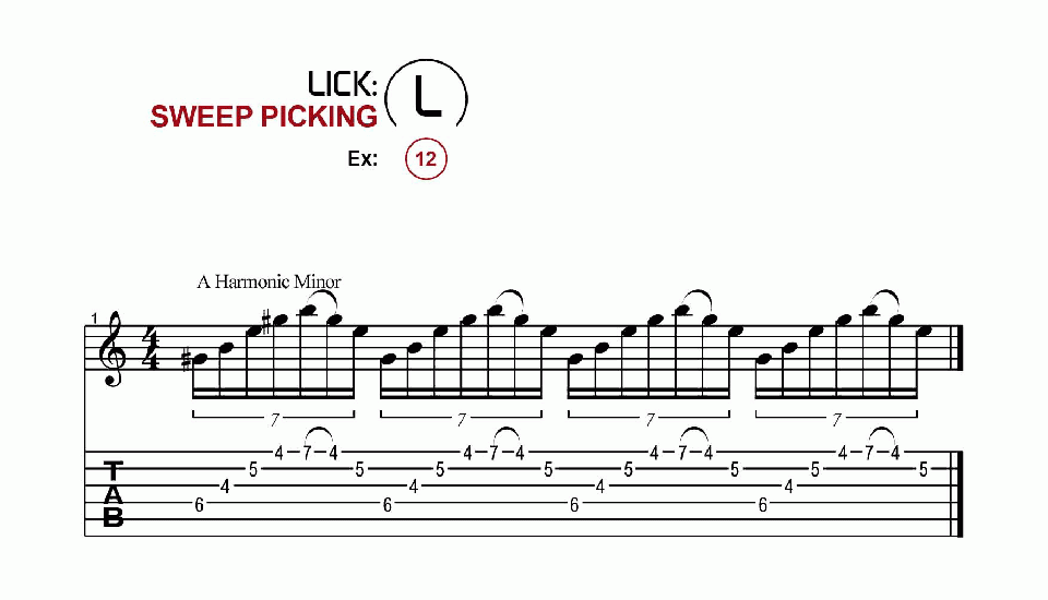 Licks · Sweep Picking · Ex. 12