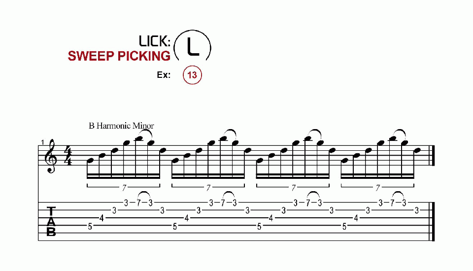 Licks · Sweep Picking · Ex. 13