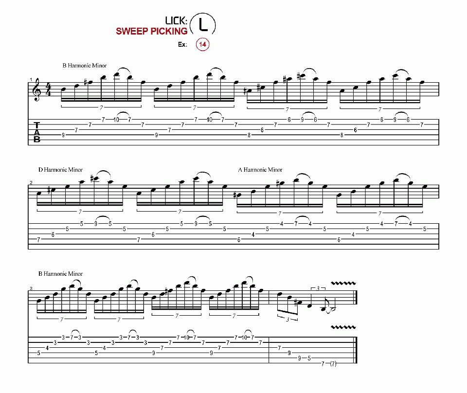 Licks · Sweep Picking · Ex. 14