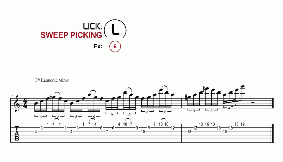 Licks · Sweep Picking · Ex. 06