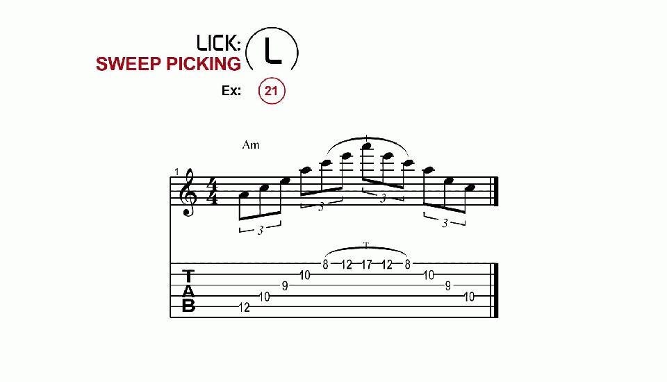 Licks · Sweep Picking · Ex. 21